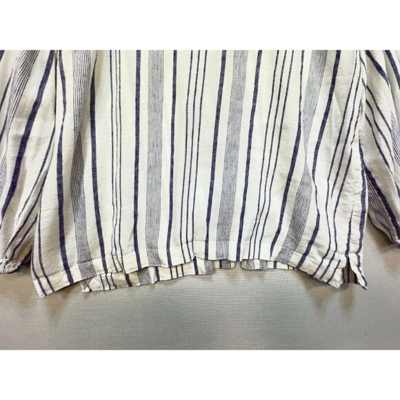 Loft Womens Linen Blend Button Up Shirt Size L White Blue Striped Casual Summer - Picture 10 of 12